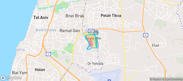 מפת חום של מחירי הנדל"ן בשכונת נאות אריאל שרון, קריית אונו — אזורים יקרים בגווני חם, אזורים זולים בגווני קר