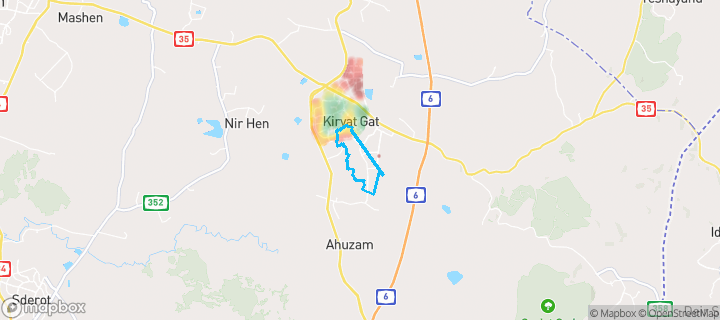 מפת חום של מחירי הנדל"ן בשכונת מגדים, קריית גת — אזורים יקרים בגווני חם, אזורים זולים בגווני קר