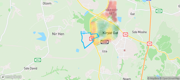 מפת חום של מחירי הנדל"ן בשכונת צה"ל, קריית גת — אזורים יקרים בגווני חם, אזורים זולים בגווני קר