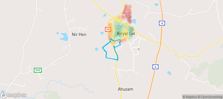 מפת חום של מחירי הנדל"ן בשכונת שער הדרום, קריית גת — אזורים יקרים בגווני חם, אזורים זולים בגווני קר