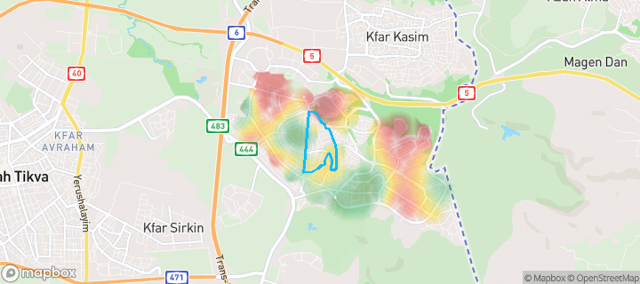 מפת חום של מחירי הנדל"ן בשכונת הרקפות, ראש העין — אזורים יקרים בגווני חם, אזורים זולים בגווני קר
