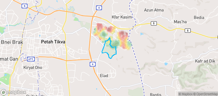 מפת חום של מחירי הנדל"ן בשכונת מצפה אפק, ראש העין — אזורים יקרים בגווני חם, אזורים זולים בגווני קר
