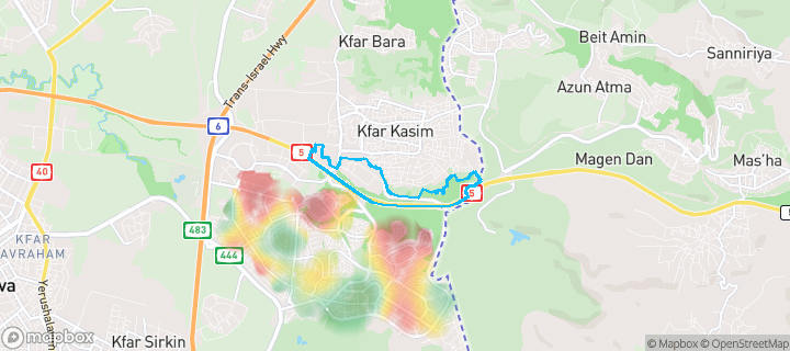 מפת חום של מחירי הנדל"ן בשכונת פארק התעשייה אפק, ראש העין — אזורים יקרים בגווני חם, אזורים זולים בגווני קר