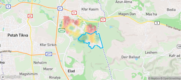 מפת חום של מחירי הנדל"ן בשכונת פסגות אפק A-E, ראש העין — אזורים יקרים בגווני חם, אזורים זולים בגווני קר