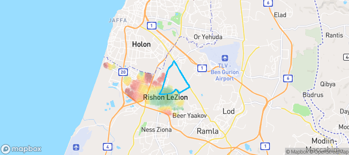 מפת חום של מחירי הנדל"ן בשכונת נעורים, ראשון לציון — אזורים יקרים בגווני חם, אזורים זולים בגווני קר