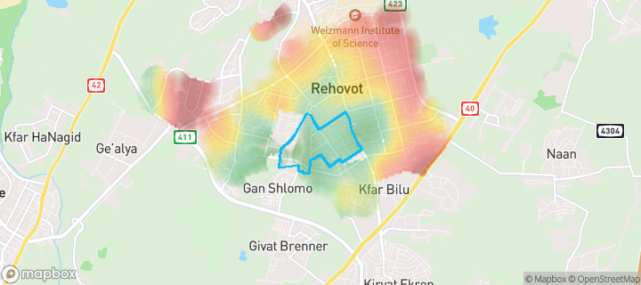 מפת חום של מחירי הנדל"ן בשכונת מרמורק, רחובות — אזורים יקרים בגווני חם, אזורים זולים בגווני קר