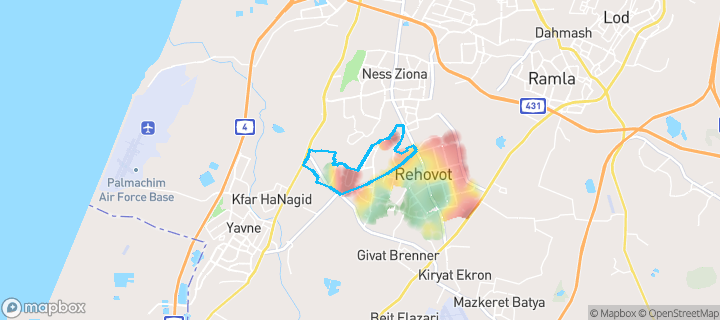מפת חום של מחירי הנדל"ן בשכונת רחובות ההולנדית, רחובות — אזורים יקרים בגווני חם, אזורים זולים בגווני קר