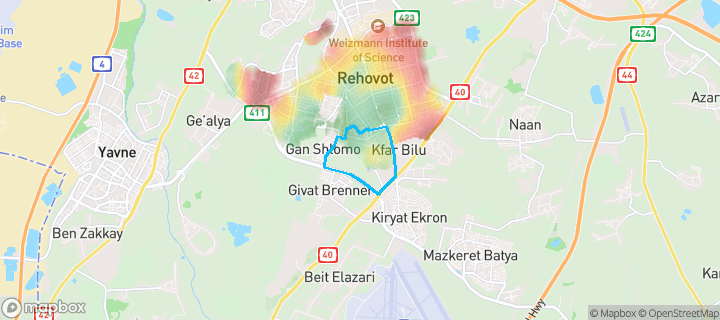 מפת חום של מחירי הנדל"ן בשכונת רחובות החדשה, רחובות — אזורים יקרים בגווני חם, אזורים זולים בגווני קר