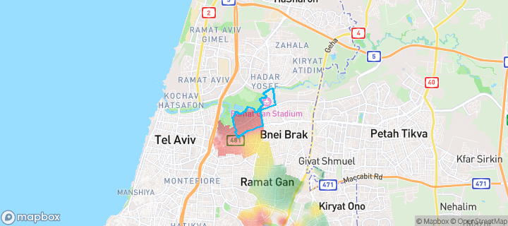 מפת חום של מחירי הנדל"ן בשכונת הגפן, רמת גן — אזורים יקרים בגווני חם, אזורים זולים בגווני קר