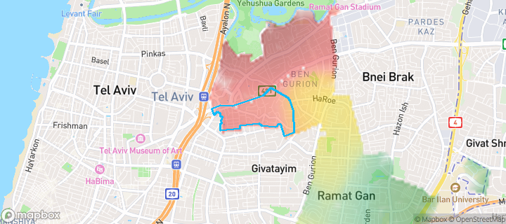 מפת חום של מחירי הנדל"ן בשכונת חשמונאים, רמת גן — אזורים יקרים בגווני חם, אזורים זולים בגווני קר
