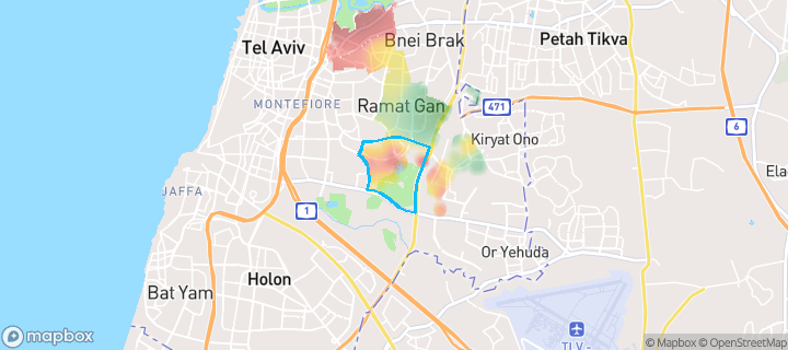 מפת חום של מחירי הנדל"ן בשכונת רמת שקמה, רמת גן — אזורים יקרים בגווני חם, אזורים זולים בגווני קר