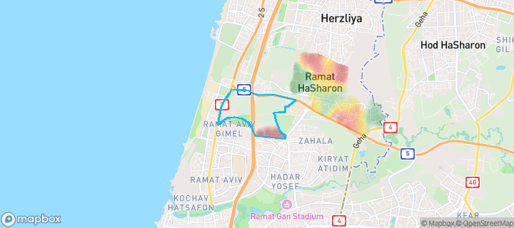 מפת חום של מחירי הנדל"ן בשכונת נווה גן, רמת השרון — אזורים יקרים בגווני חם, אזורים זולים בגווני קר