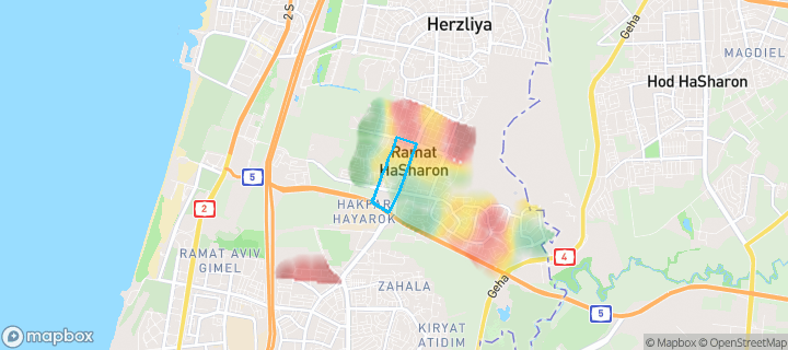 מפת חום של מחירי הנדל"ן בשכונת נווה רום, רמת השרון — אזורים יקרים בגווני חם, אזורים זולים בגווני קר