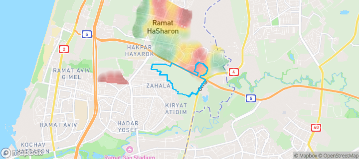 מפת חום של מחירי הנדל"ן בשכונת עמידר, רמת השרון — אזורים יקרים בגווני חם, אזורים זולים בגווני קר