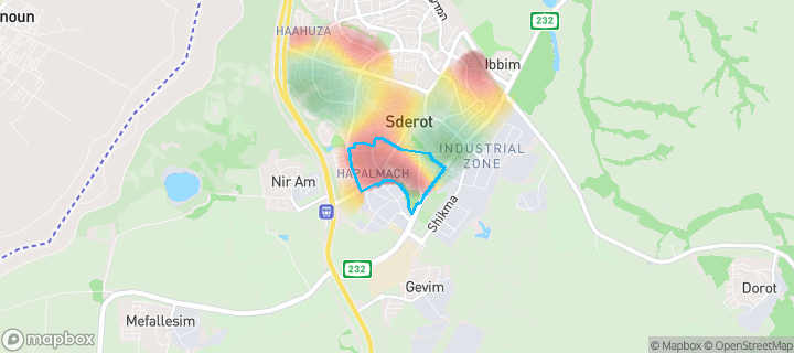 מפת חום של מחירי הנדל"ן בשכונת הדקל, שדרות — אזורים יקרים בגווני חם, אזורים זולים בגווני קר