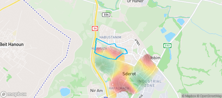 מפת חום של מחירי הנדל"ן בשכונת הנביאים, שדרות — אזורים יקרים בגווני חם, אזורים זולים בגווני קר