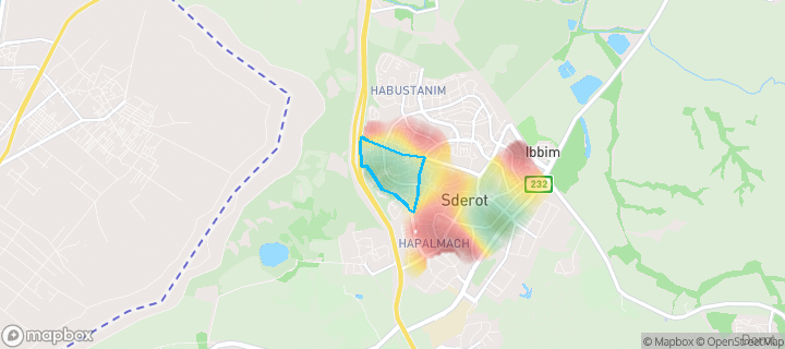 מפת חום של מחירי הנדל"ן בשכונת נאות רבין, שדרות — אזורים יקרים בגווני חם, אזורים זולים בגווני קר
