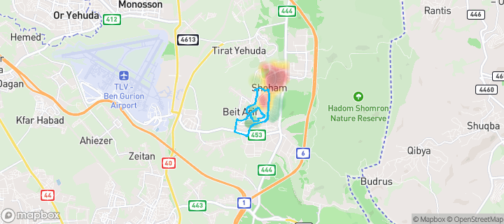 מפת חום של מחירי הנדל"ן בשכונת דרום מערב, שהם — אזורים יקרים בגווני חם, אזורים זולים בגווני קר