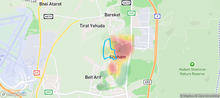מפת חום של מחירי הנדל"ן בשכונת צפון מערב 1, שהם — אזורים יקרים בגווני חם, אזורים זולים בגווני קר