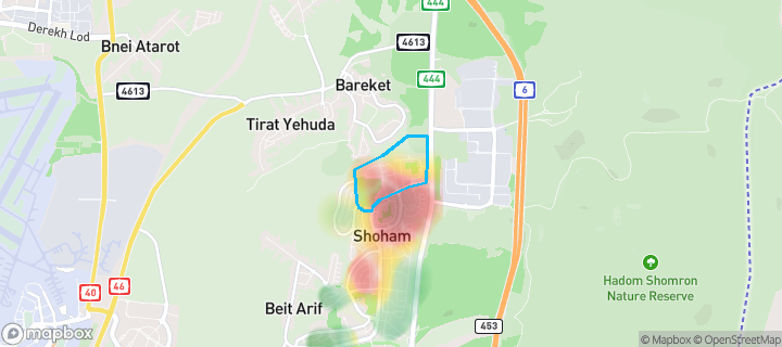 מפת חום של מחירי הנדל"ן בשכונת צפון, שהם — אזורים יקרים בגווני חם, אזורים זולים בגווני קר