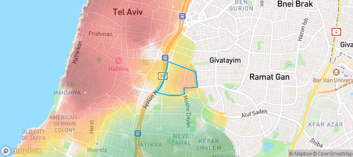 מפת חום של מחירי הנדל"ן בשכונת ביצרון ורמת ישראל, תל אביב יפו — אזורים יקרים בגווני חם, אזורים זולים בגווני קר