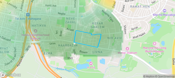 מפת חום של מחירי הנדל"ן בשכונת כפיר, תל אביב יפו — אזורים יקרים בגווני חם, אזורים זולים בגווני קר