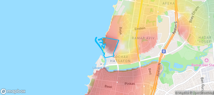 מפת חום של מחירי הנדל"ן בשכונת שדה דב אשכול, תל אביב יפו — אזורים יקרים בגווני חם, אזורים זולים בגווני קר