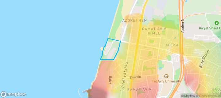 מפת חום של מחירי הנדל"ן בשכונת שדה דב צפון, תל אביב יפו — אזורים יקרים בגווני חם, אזורים זולים בגווני קר