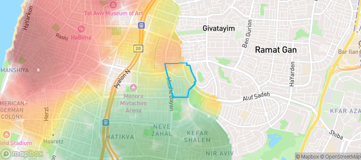 מפת חום של מחירי הנדל"ן בשכונת תל חיים, תל אביב יפו — אזורים יקרים בגווני חם, אזורים זולים בגווני קר