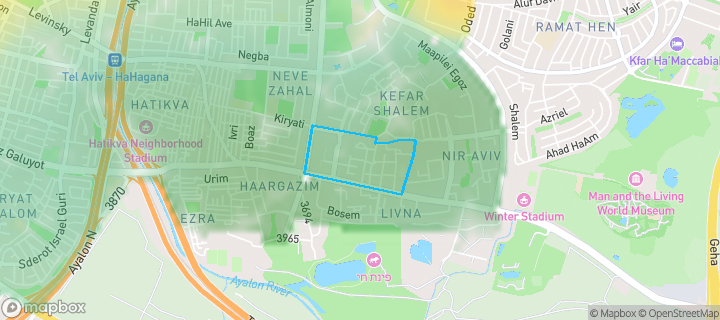 מפת חום של מחירי הנדל"ן בשכונת כפיר, תל אביב - יפו — אזורים יקרים בגווני חם, אזורים זולים בגווני קר