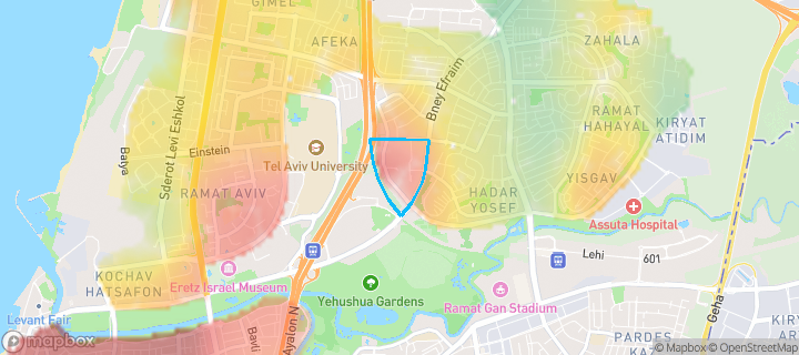 מפת חום של מחירי הנדל"ן בשכונת מעוז אביב, תל אביב - יפו — אזורים יקרים בגווני חם, אזורים זולים בגווני קר