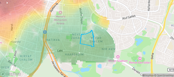 מפת חום של מחירי הנדל"ן בשכונת נוה ברבור, כפר שלם מערב, תל אביב - יפו — אזורים יקרים בגווני חם, אזורים זולים בגווני קר
