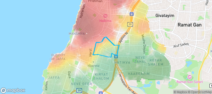 מפת חום של מחירי הנדל"ן בשכונת נוה שאנן, תל אביב - יפו — אזורים יקרים בגווני חם, אזורים זולים בגווני קר