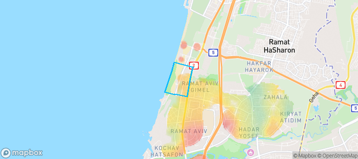מפת חום של מחירי הנדל"ן בשכונת צוקי אביב, תל אביב - יפו — אזורים יקרים בגווני חם, אזורים זולים בגווני קר