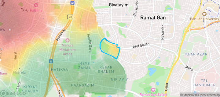מפת חום של מחירי הנדל"ן בשכונת רמת הטייסים, תל אביב - יפו — אזורים יקרים בגווני חם, אזורים זולים בגווני קר